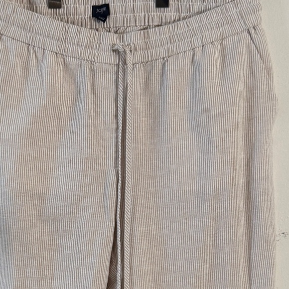 J.Crew Linen Blend Beige and Cream Pin Stripe Pull-on Drawstring Waist Pants - Picture 3 of 8